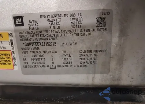 2014 Chevrolet Traverse Ls z USA, uszkodzony, nr VIN 1GNKVFEDXEJ152725